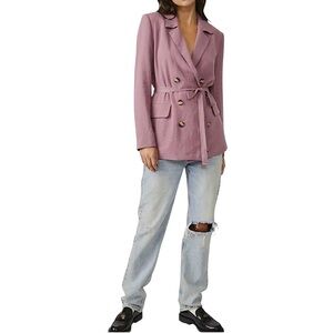 NWT Free People Olivia Dusty Purple Linen Blend‎ Lightweight Tied Trench Coat L